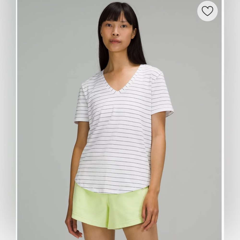 Lululemon Love V Neck T-shirt Short Serve Stripe White Black Women's Sz Small